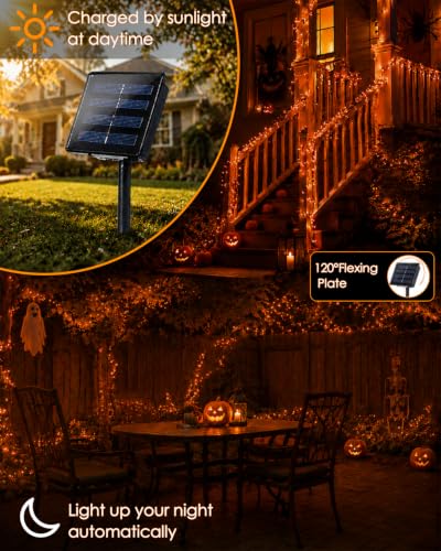 Solar Halloween String Lights Outdoor 2Pack 80FT 200LED Orange Fairy Lights (Orange / 2 Pack(100LED))