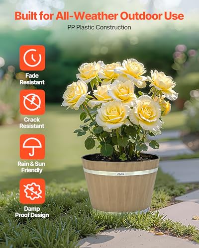 Plant Pots 4 Pack 11.81 inch Whiskey Barrel Planters with Drainage Holes (11.81 in, 4 Pcs / Modern)