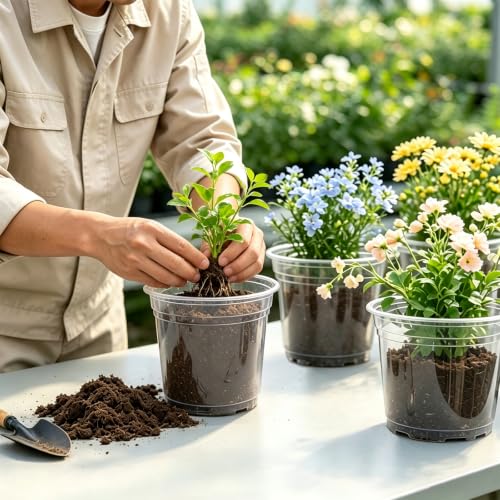 30 Pack 7 Inch Clear Nursery Pots with Drainage Holes (7Inch-30Pack)