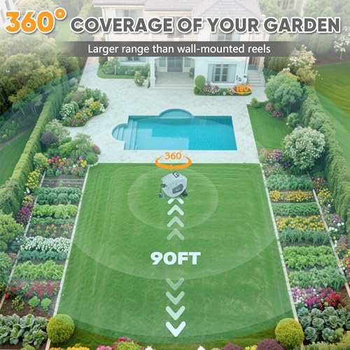Automatic Retractable Garden Hose Reel on Metal Spike (Light Grey / 1/2" x 90FT)