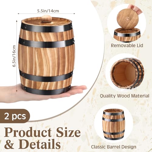 2 Pcs Wood Wine Barrel Vase Flower Vase Container (6.3 x 5.5 Inch)