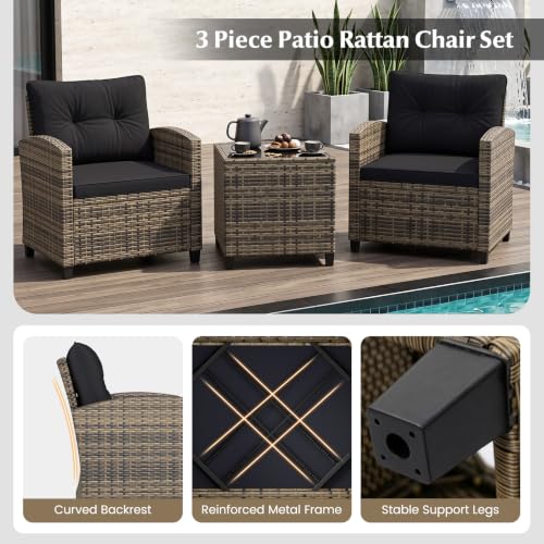 3 Piece Patio Furniture Set (Natural-black)