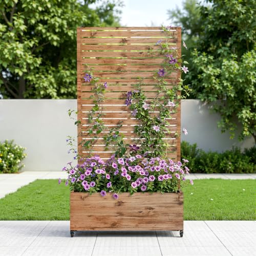 Outdoor Privacy Planter with Wheels (Brown Log Grain / 35"L×16"W×71"H)
