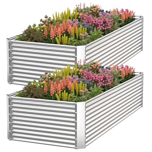 2 Pack Tall Corrugated Galvanized Steel Raised Garden Bed Outdoor (3x2FTx15inch)