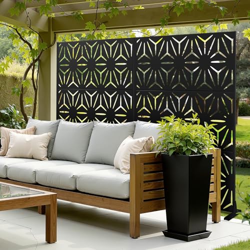 71" H Freestanding Metal Privacy Fences for Outside (71"H×47"W / Black Star)