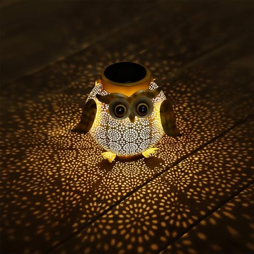 Solar Owl Lights Outdoor Waterproof (1 Pack yellow owl lantern)