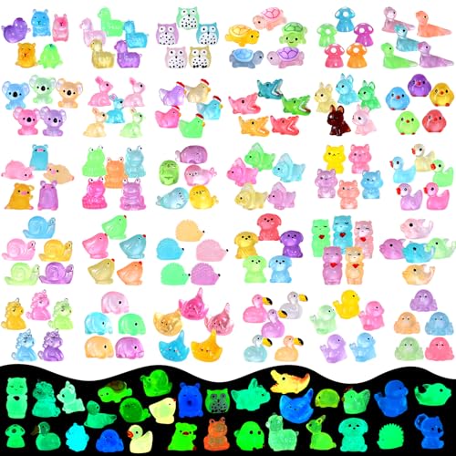 200PCS Glow in The Dark Mini Resin Animals (Multicolored 200pcs Luminous Animals)