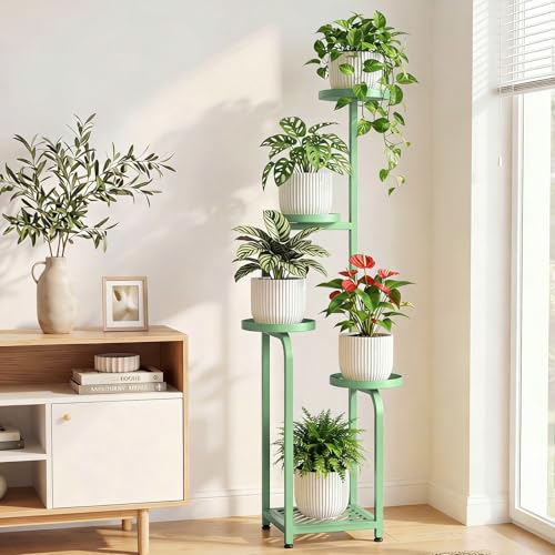 Tall 5 Tier Square Plant Stand Indoor Outdoor (Sage Green / 5-Tier Square Base)