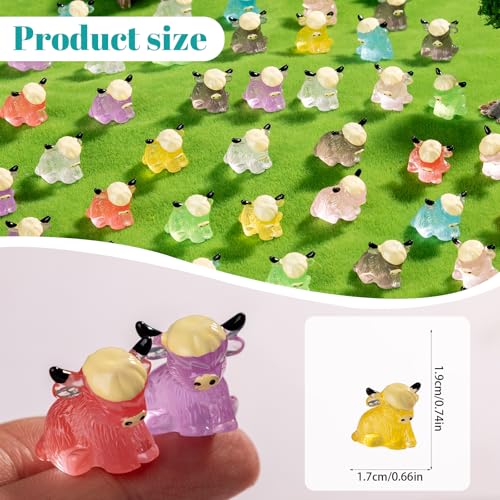 56 Pcs Mini Yak Figurines Bulk Mini Cow Figurines Cake Decorations Miniature Resin Sculpture Ornament Micro Landscape Office Garden Desk Party Tabletop Decor (Glow Yak-56p)
