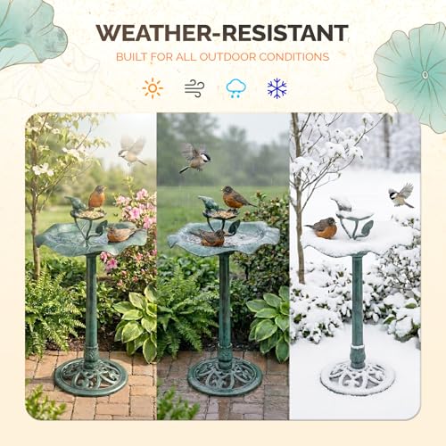 Pedestal Bird Bath (Green Floral)