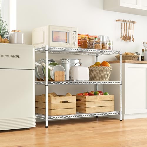 Heavy Duty 3 Tier Metal Shelving Unit (Chrome-35.6"Wx14"Dx36"H（2P）)