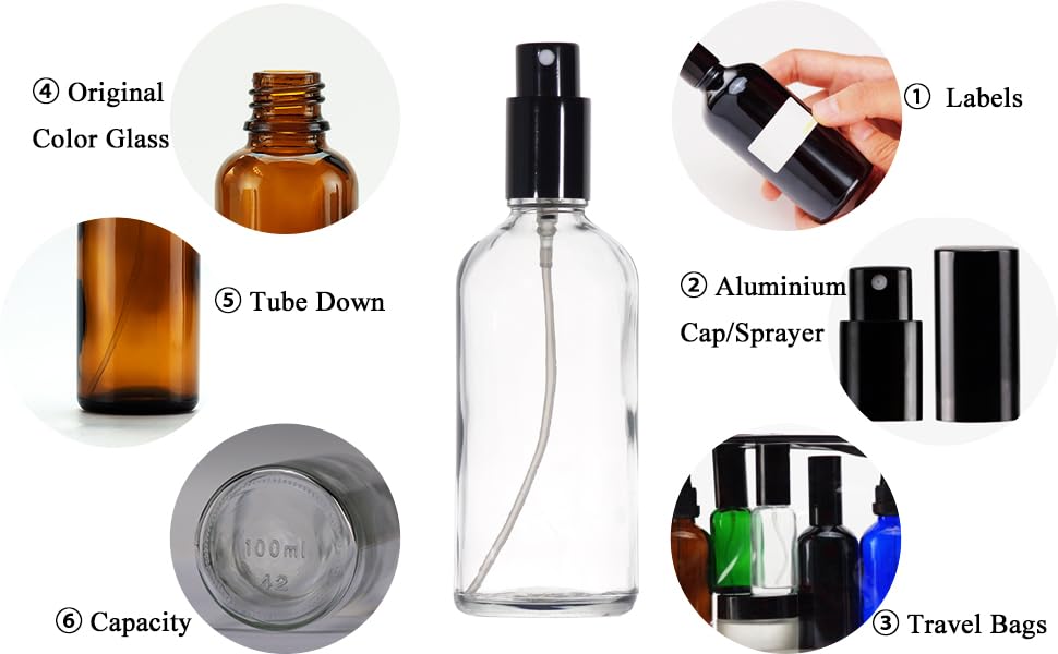 Clear Glass Spray Bottles 4oz (9 Count)