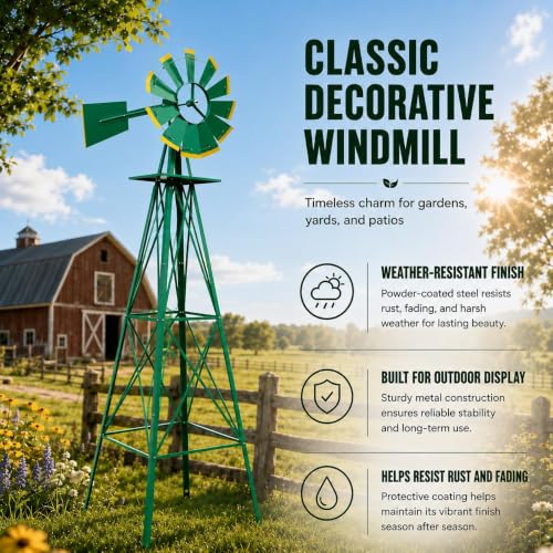 8FT Windmill for Yard Garden Decoration (Green)