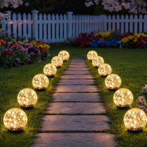 12 Pack 3.9" Solar Garden Lights Outdoor Waterproof (12 Pack / Warm White)