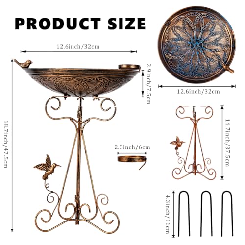 13" Vintage Metal Bird Bath with Cast Iron Pedestal (Brown-1)