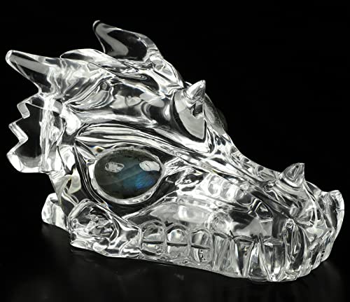 5.0" K9 Crystal Carved Crystal Dragon Skull with Labradorite Eyes.2327 (4.6" K9 Crystal Dragon 8)
