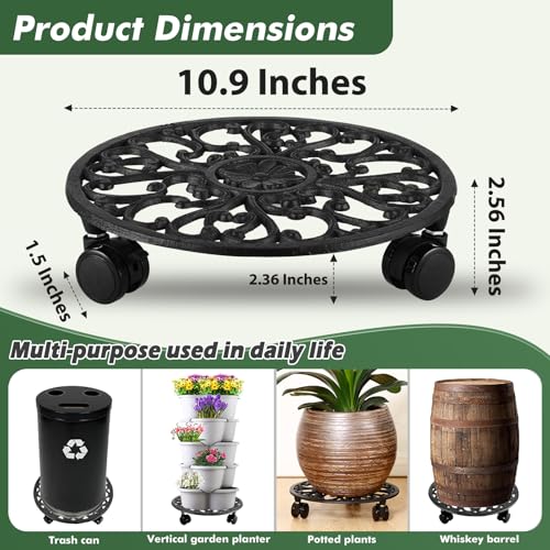 2 Pack 11 In Rolling Plant Stand with Wheels Metal Plant Caddy with Wheels (2 Count)
