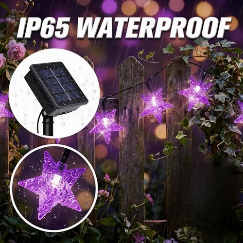 Twinkle Solar Star String Lights Outdoor Waterproof 39FT (Purple)