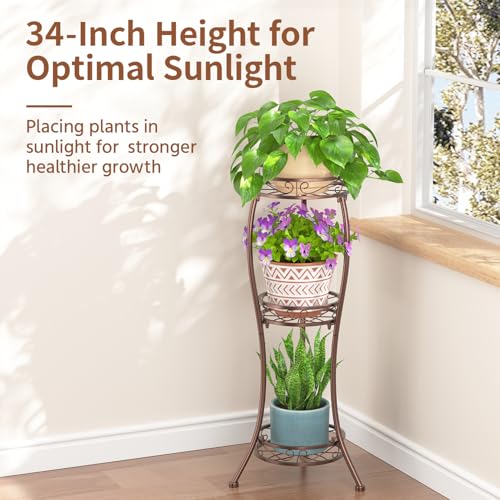 3 Tiers Metal Corner Plant Flower Stand Tall Indoor Outdoor (Classic Bronze / 3 Tier)
