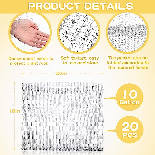 20 Pcs Large Root Guard Gopher Basket Vole Mesh Wire Baskets Stainless Steel Guard Cages Knitted Gopher Wire Mesh for Underground Vegetables Flowers Tree Root Protection (10 Gallon)