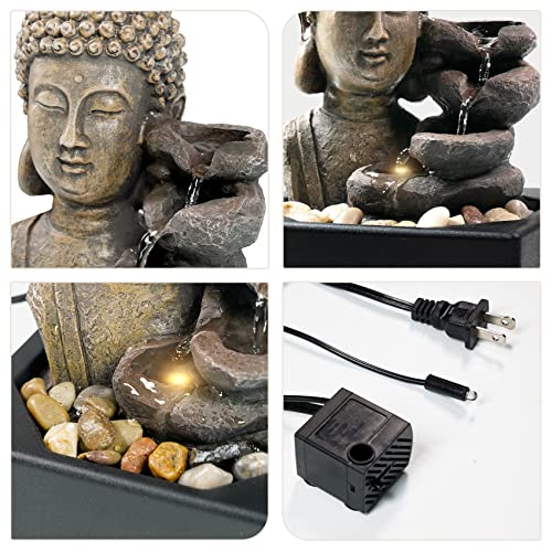 Indoor Table Waterfall Resin Fountain with LED Warm Light (Buddha Statue)