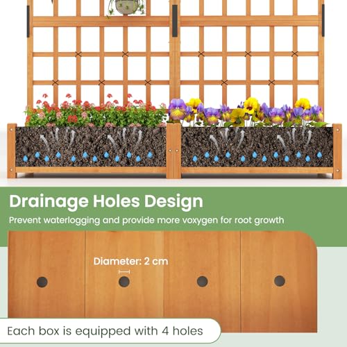 71" Raised Garden Bed with Trellis & 2 Hanging Roof (71" x 19" x 72")