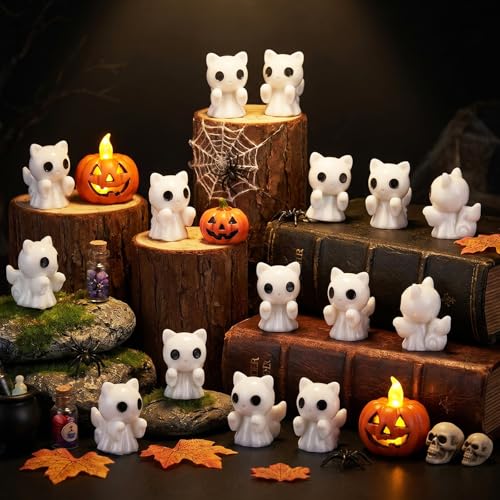 50 Pcs Halloween Mini Ghosts Figurines Resin Tiny Ghosts (Cat)