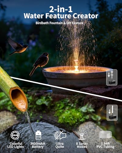 8W Solar Fountain Pump with 3200mAh Battery Backup & LED Lights (8W Fountain with LED Light)