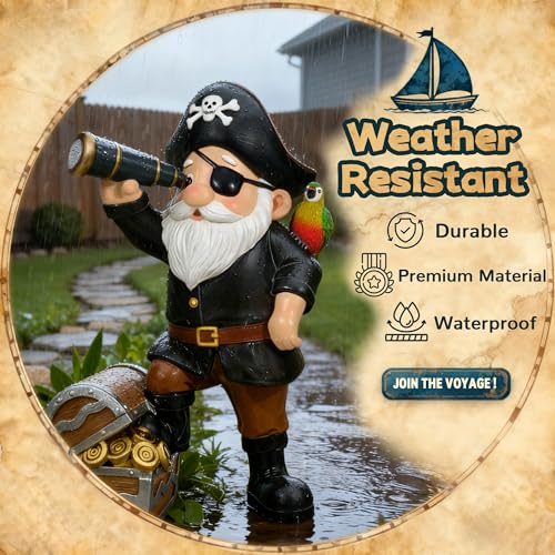 Pirate Gnome Solar Garden Statue Outdoor Figurine Decor Lights (Pirate Gnome)