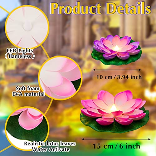 9 Pcs 3.94 5.91 in Floating Lotus Lights with Battery (3.94/ 5.91 Inch / Pink, White, Purple)