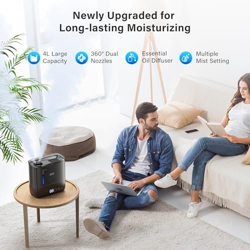 Top Fill 4L Humidifiers for Bedroom (Black 4L-B)