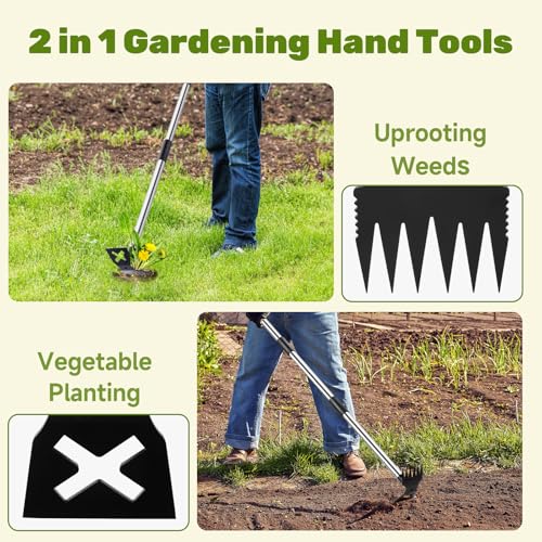 60" Weed Puller Tool with Long Handle and 17" Weeding Tools Gardening Set (Black)