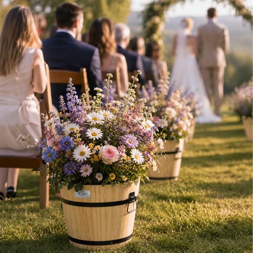 3 PCS Large Wooden Planter Barrel Set (Honey)