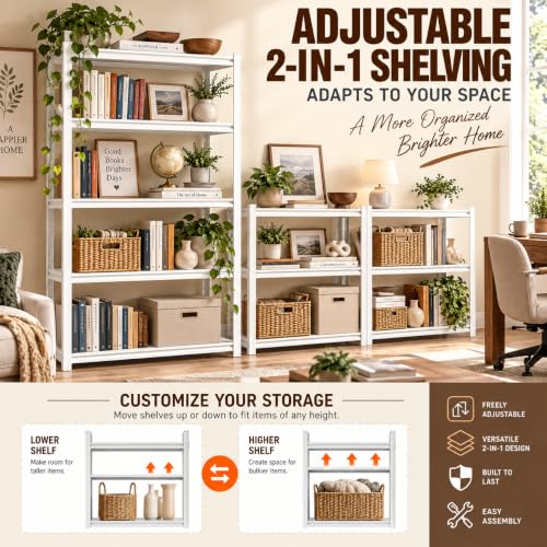 Heavy Duty Metal Bookshelf Adjustable 5 Tier Book Shelf with Bolt (Well‑Loved 72"H×35.4"W×15.7"D)