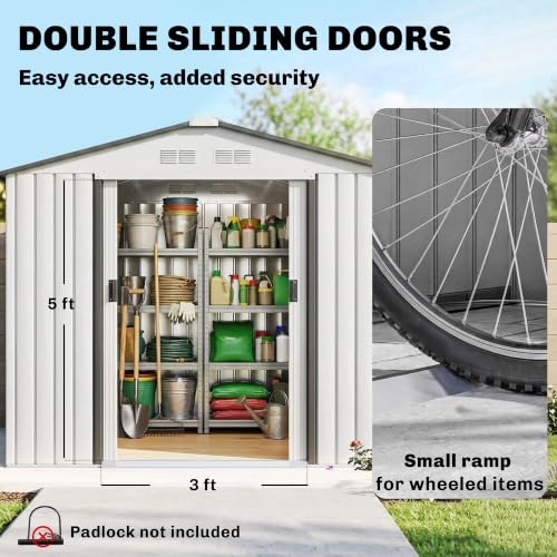 7' x 4' Outdoor Storage Shed Garden Tool Metal Shed White (White / 7' x 4')