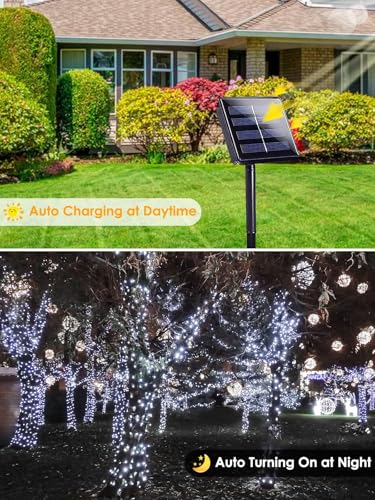 Solar Christmas Lights Outdoor 2 Pack 66FT 200 LED String Lights Cool White (Cool White / 2 pack)