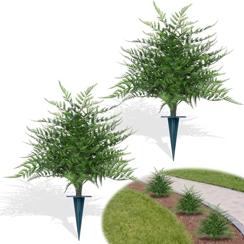 Artificial 2 Pack 23" Fern Topiary Ball Trees with Ground Spike (Fern)