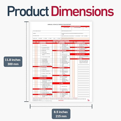 50 Pack 3 Ply Carbonless Annual Vehicle Inspection Report Forms with FMCSA 2