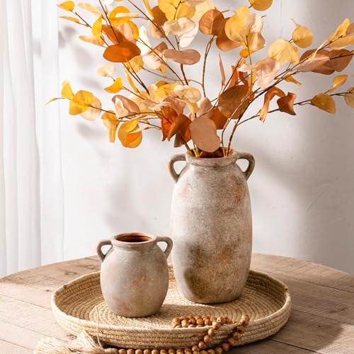 Ceramic Flower Small Vase 6 inch Farmhouse Rustic Vase Decorative Pottery Terracotta Vases for Home Decor Table Mantle Fireplace Living Room Bathroom Wedding Centerpiece (S-terracotta)