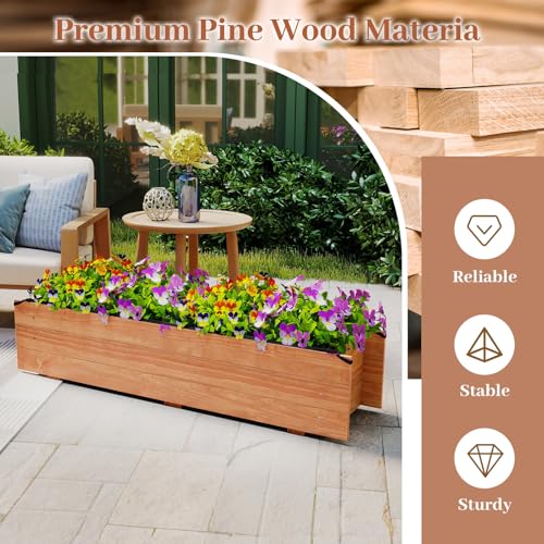 Wooden Raised Garden Bed with 4 Drainage Holes & Black Liner (Orange / 44” x 11” x 10”)