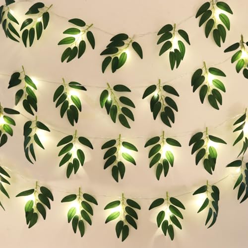 Faux Willow Leaves String Lights 2Pcs 7.5FT 20LED Battery Operated (Green Light Willow)