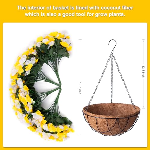 Artificial Hanging Flowers with Basket for Outdoor UV Resistant (A-yellow and White)