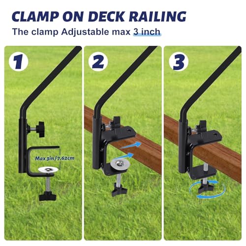 2 Packs 3 Inch Clamp 28" Long Deck Hook Wall Pole Wall ounted Deck Hook Extensible and Adjustable Wal!Bracket for Hanging Bird Feeder (Deck Hook - 28 Inch - 2 Packs)