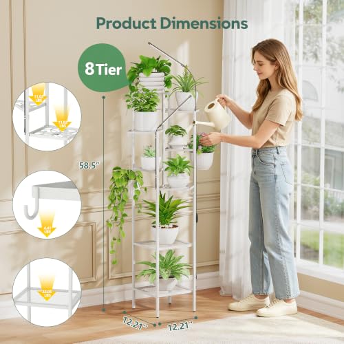 8 Tier White Plant Stand with Grow Lights (White / 8-Tier with grow light)