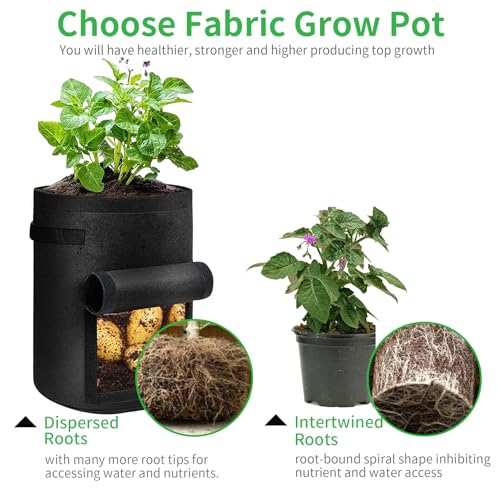 4 Pack Potato Grow Bags 10 Gallon with Flap (Black 10 Gallon / 4 Pack with Window)