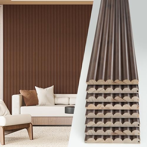 108 x 5.7 Inch Fluted Wood Textured Slat Wall Panel (8Pcs-108 x 5.7 Inch / Beaded Walnut)