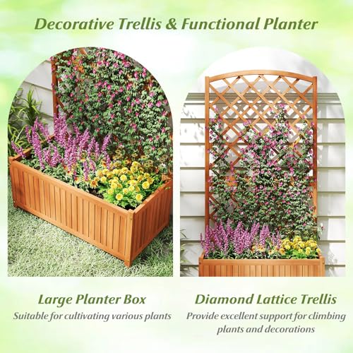 Solid Acacia Wood Planter Box with Trellis (Orange / 32"Lx16"Wx63"H)
