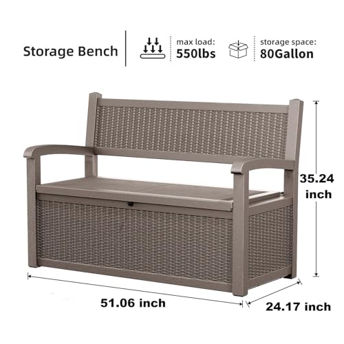 80 Gallon Outdoor Storage Bench Lockable Deck Box Outdoor Storage Box Waterproof for Patio (Grey / 80 Gallon)