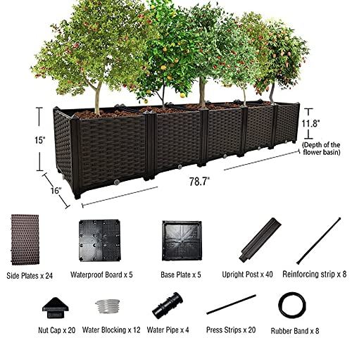 Large Planters for Outdoor Plants Raised Garden Bed Kit Rectangular Elevated Plastic Garden Boxes for Gardening Vegetables Flowers in Backyard Patio Balcony (78.7"(l)x16"(w)x15"(h)/Brown)