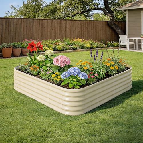 2 Pcs L Shaped Galvanized Raised Garden Bed (Beige / L-Shaped)